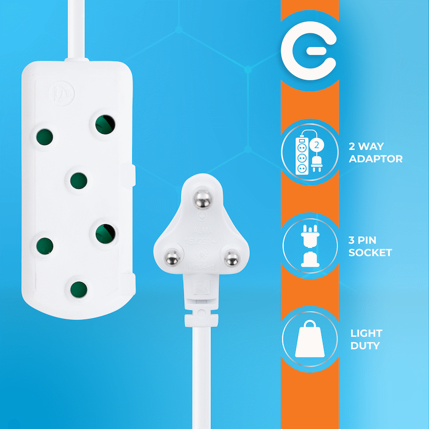 Switched Light Duty Side by Side (SBS) Extension Leads 5m - WT - Image 4