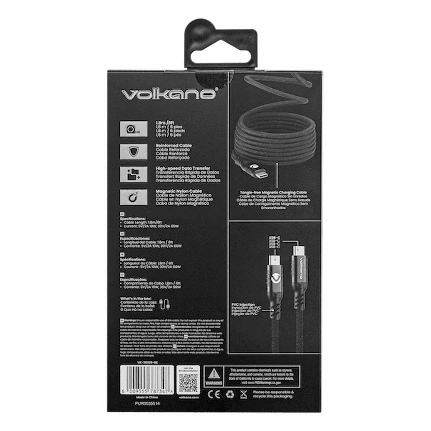 Volkano Weave Series 60w Magnetic Type-C Cable - Black - Image 4