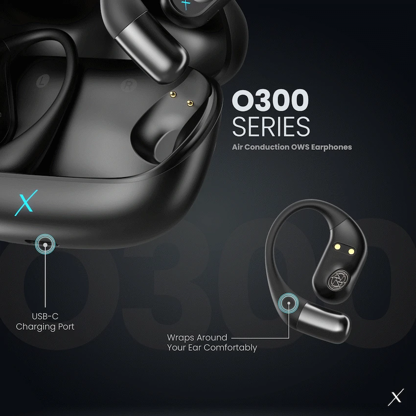 VolkanoX O300 Air Conduction OWS Earphones - Black - Image 4