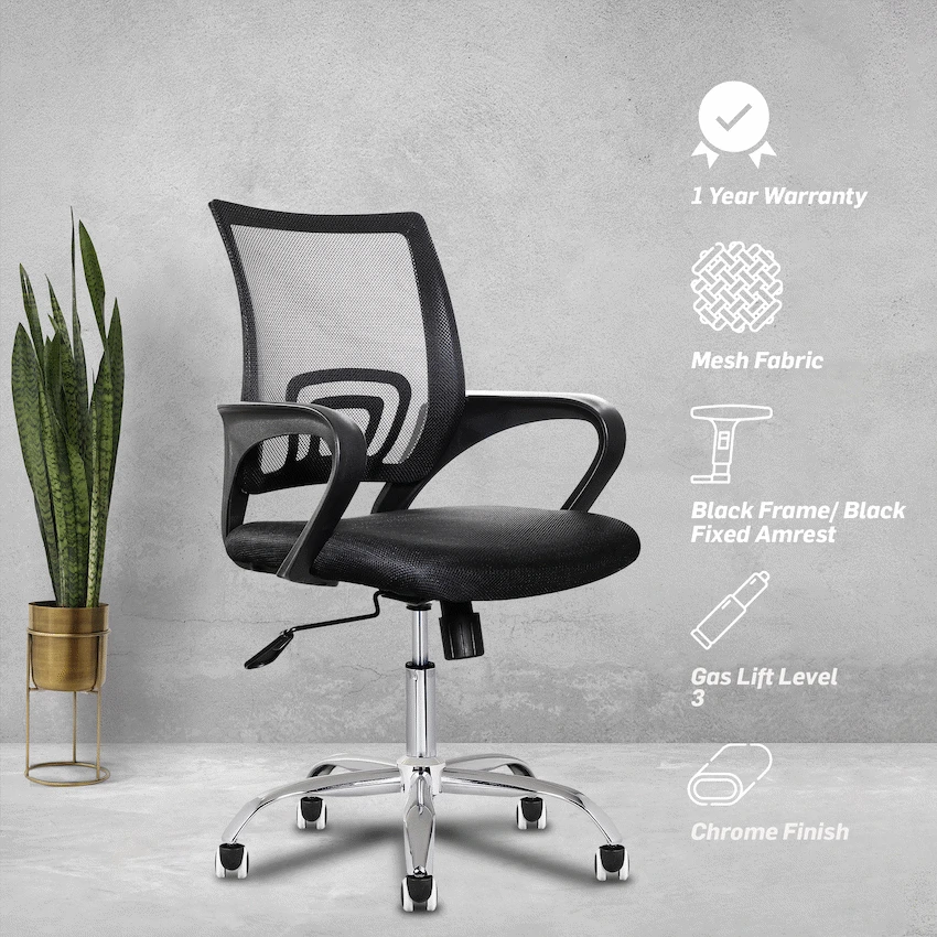Everfurn Swift Mid Back Chair - Black - Image 4