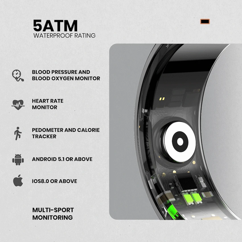 Volkano Ring Series Smart Ring with Charge Case - Black 18.9mm - Image 5