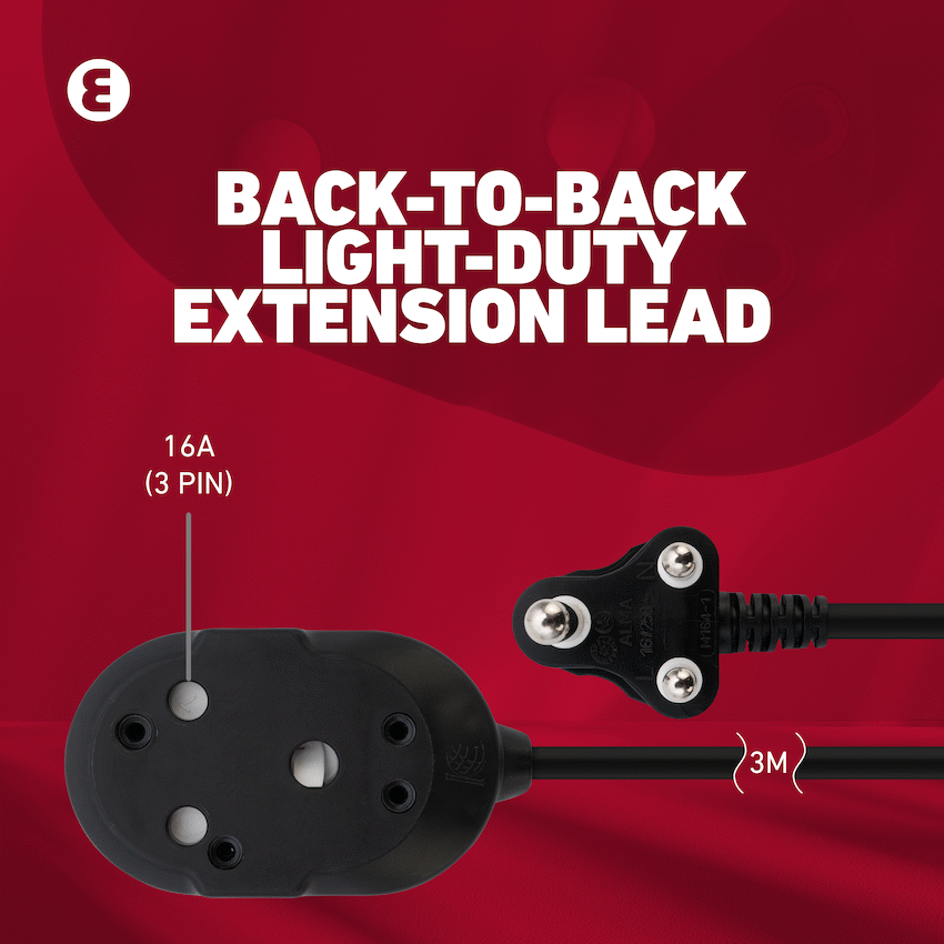 Ellies Back-to-Back Light-Duty Extension Lead - 3m - Image 5