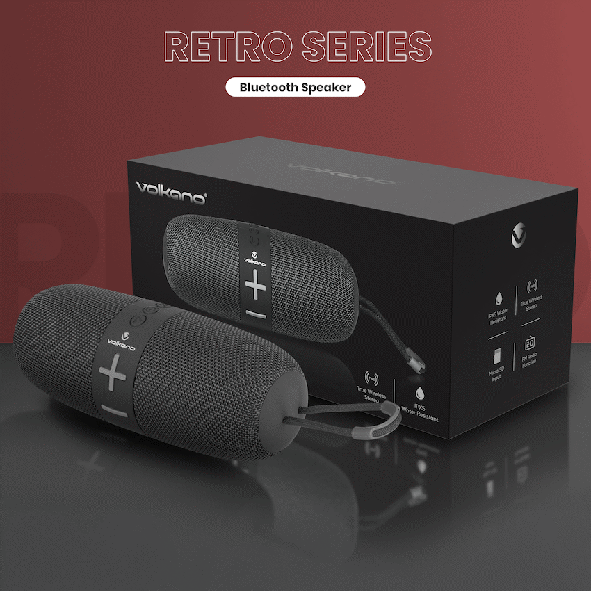 Volkano Flow Series Portable Bluetooth Speaker - Black with Grey Buttons - Image 5