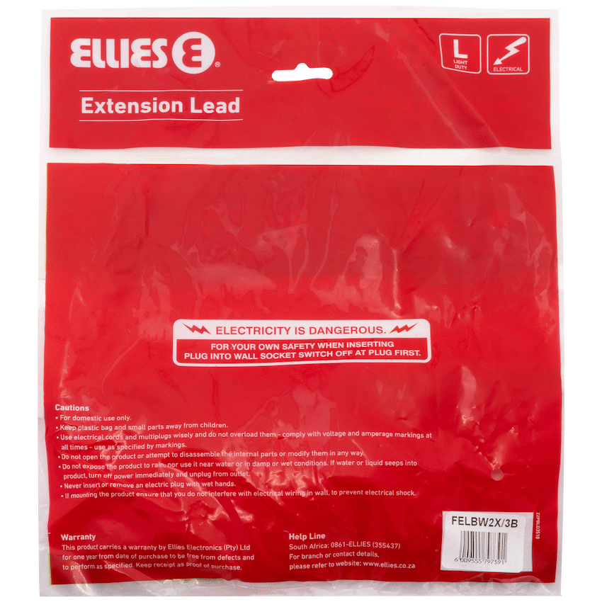 Ellies Side-by-Side Light-Duty Extension Lead - 3m - Black - Image 5