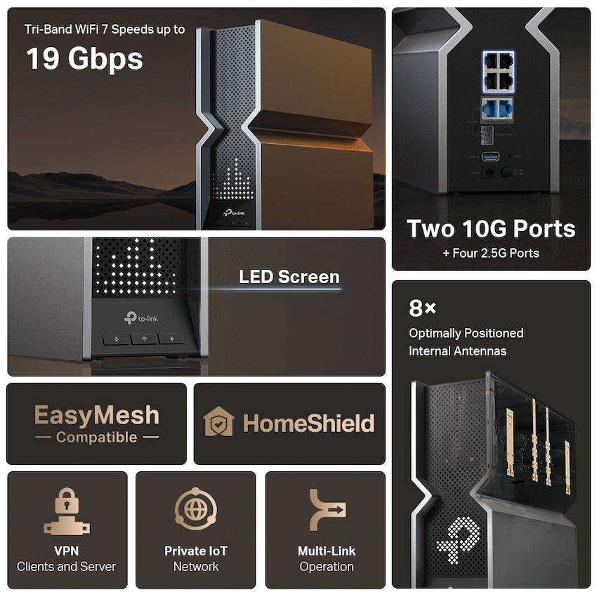 TP-Link Archer BE800 BE19000 Tri-Band Wi-Fi 7 Router - Image 6