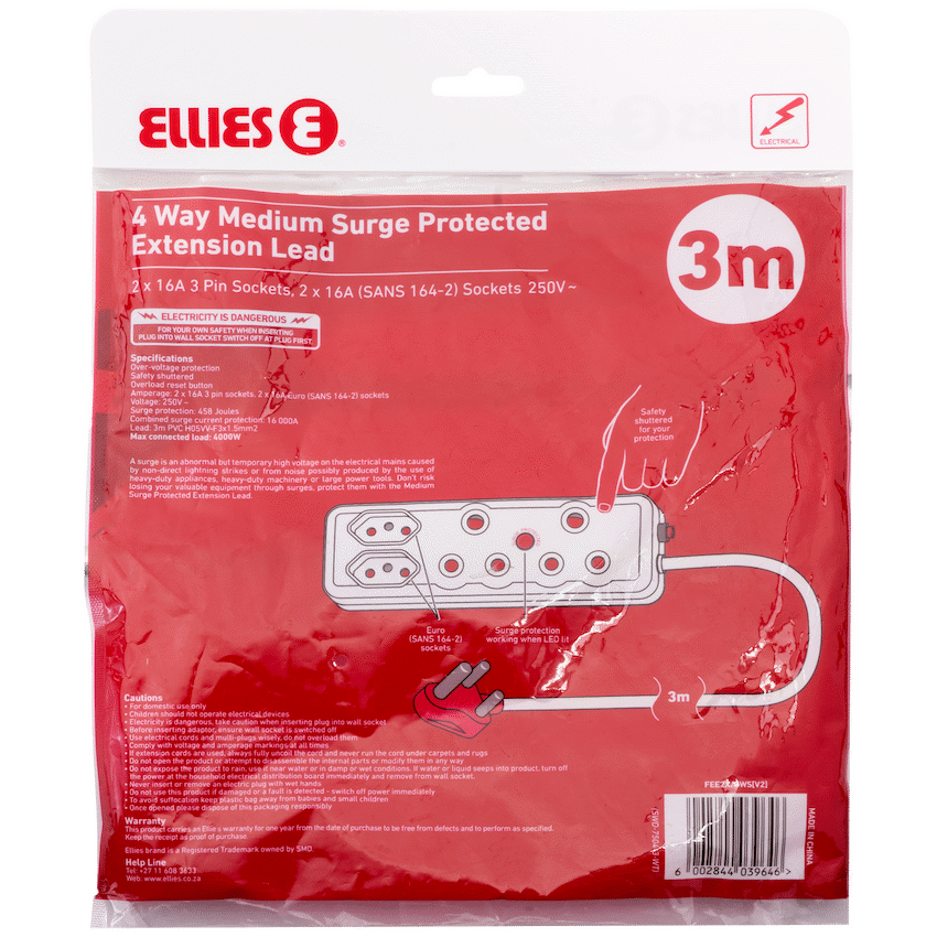 Ellies 4 Way Medium Surge Extension Lead -3M - Image 6