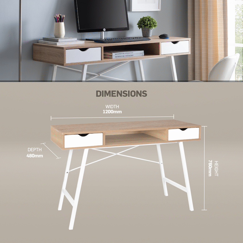 Everfurn Rain Work Desk - Study Desk with Two Drawers, Steel Frame, Adjustable Feet - Image 6