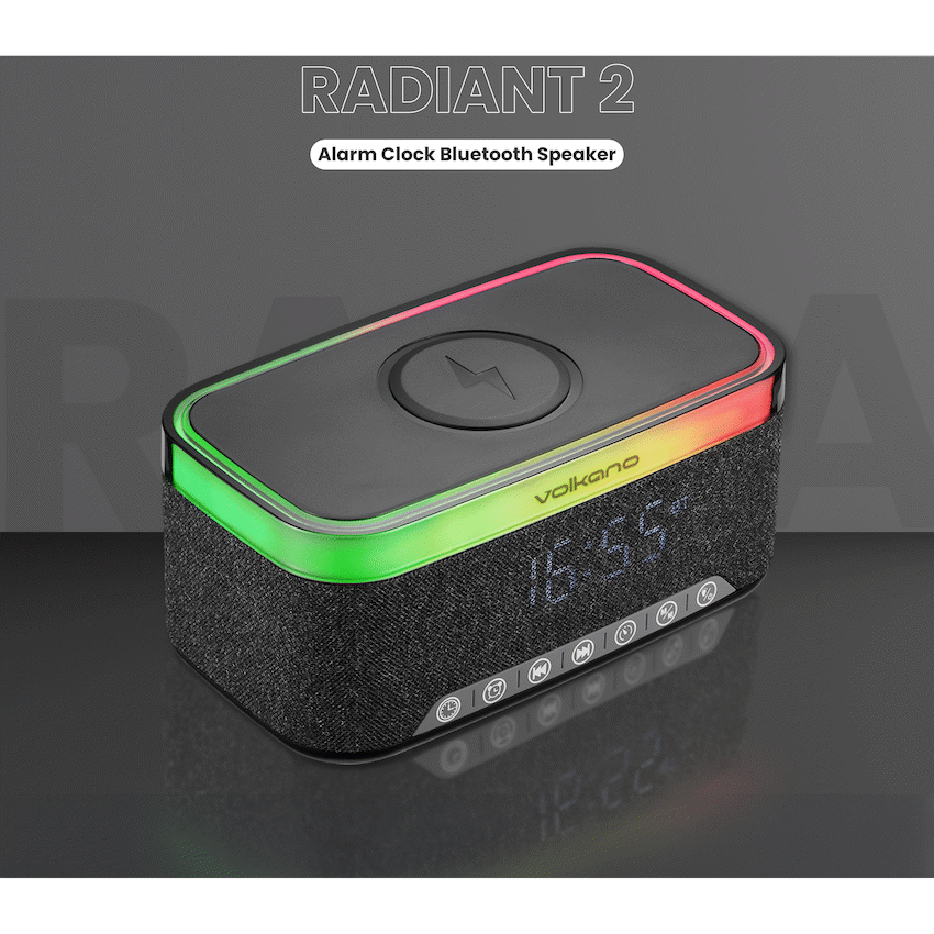 Volkano Radiant 2 Alarm Clock with Wireless Charging and Speaker - Black - Image 7