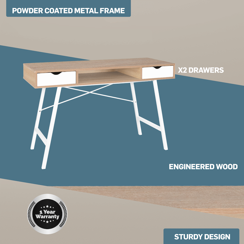 Everfurn Rain Work Desk - Study Desk with Two Drawers, Steel Frame, Adjustable Feet - Image 7