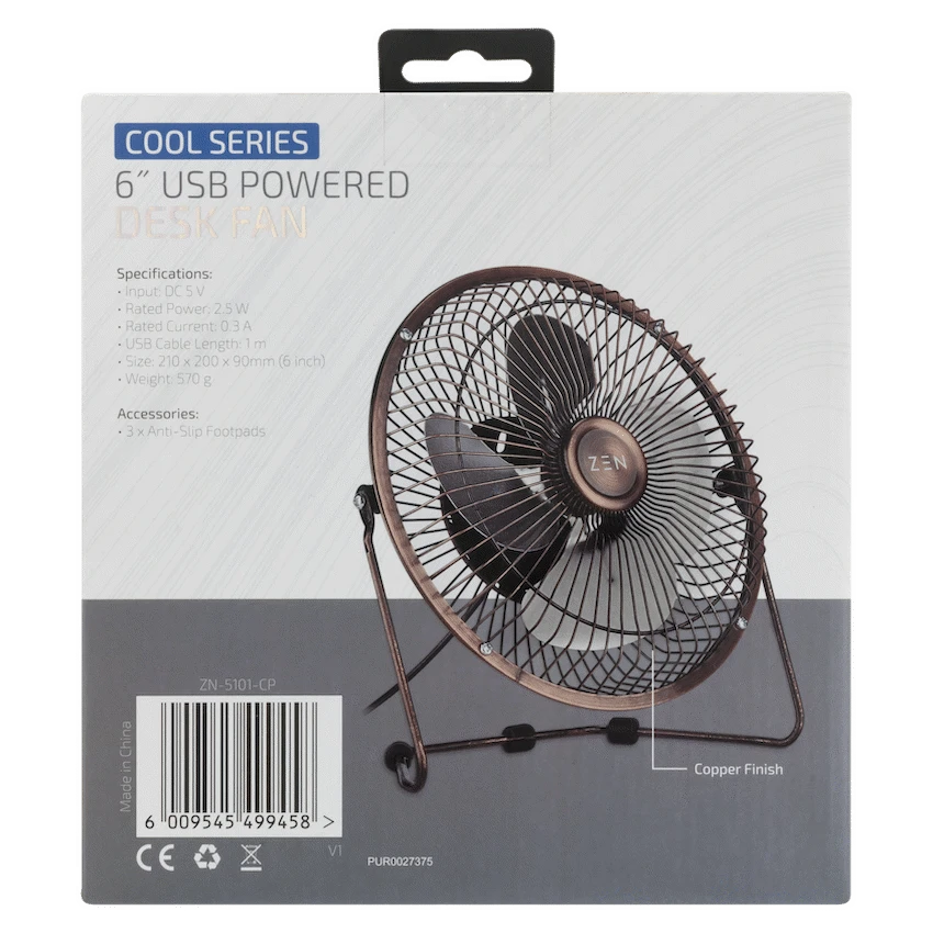 Zen Cool Series 6in Desk Fan - Copper - Image 7