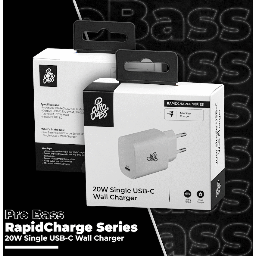 Pro Bass RapidCharge Series 20w Single Type-C Wall Charger - White - Image 7