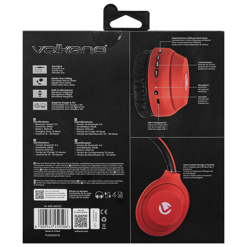 Volkano Cosmic 2 Series Bluetooth Headphones - Red - Image 8