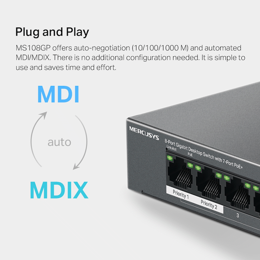 TP-Link Mercusys MS108GP 8-Port Gigabit Desktop Switch with 7-Port PoE+ - Image 8