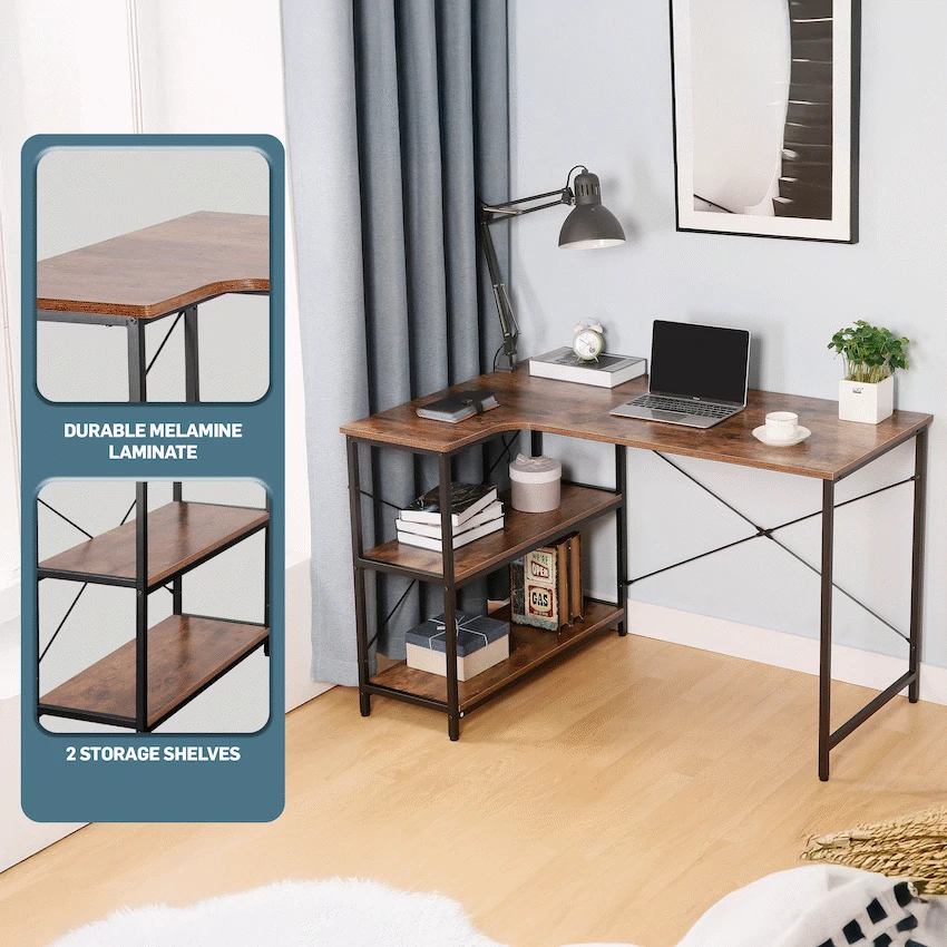 Everfurn Anthony L-Shaped Corner Work Desk - Steel Frame - Image 8