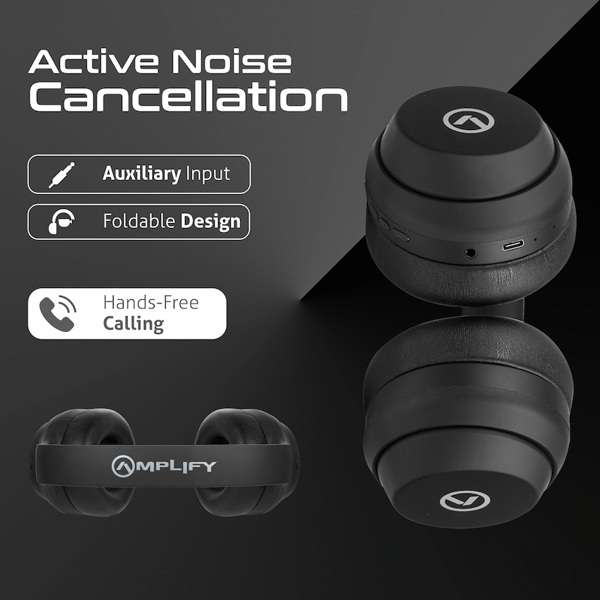 Amplify Quietude Bluetooth Headphones with Active Noise Cancelling - Black - Image 8