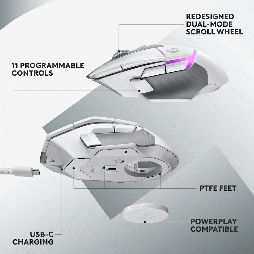 Logitech(R) G502 X Plus Wireless Gaming Mouse - White - Image 8