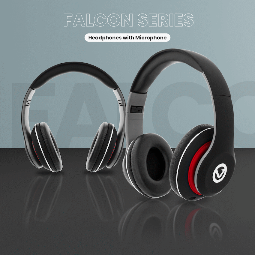 Volkano Falcon Headphones with Microphone - Black - Image 9