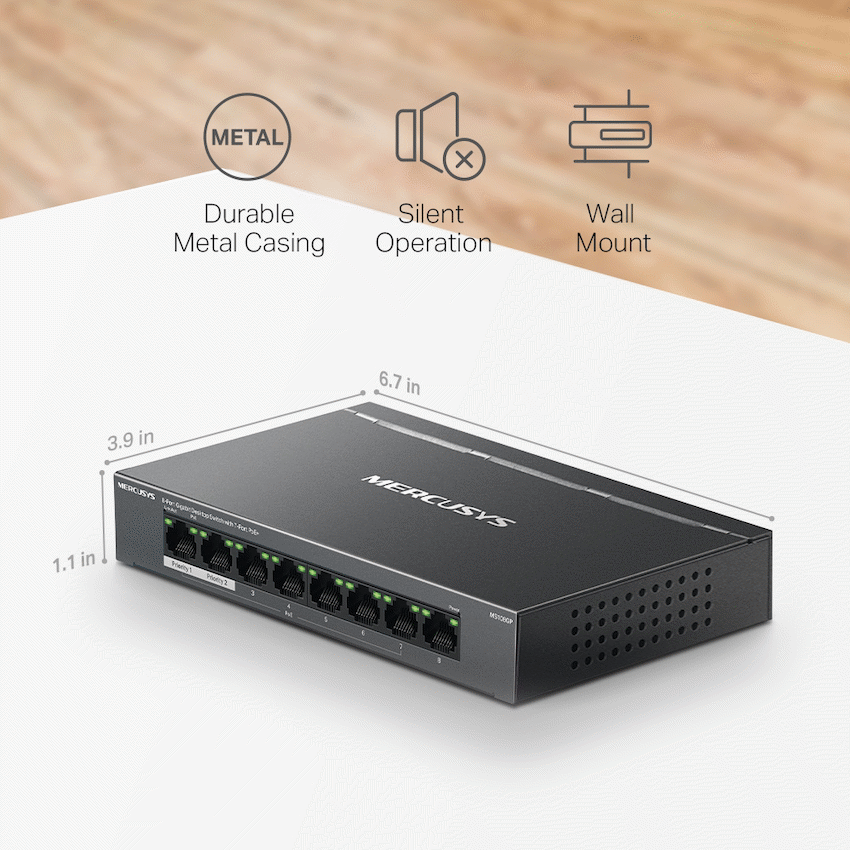 TP-Link Mercusys MS108GP 8-Port Gigabit Desktop Switch with 7-Port PoE+ - Image 9
