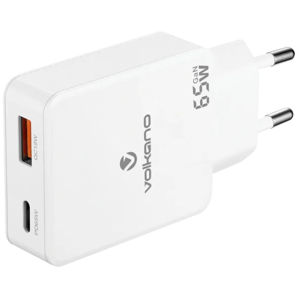 Volkano Potent Duo series 65W Dual USB and USB-C PD Compact Wall Charger