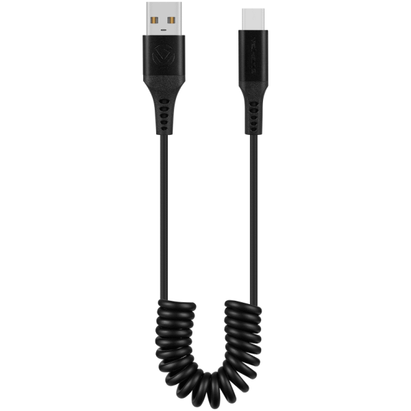 Volkano Helix Series Coiled 1m Charging Cable USB-A To USB-C 60W - Black