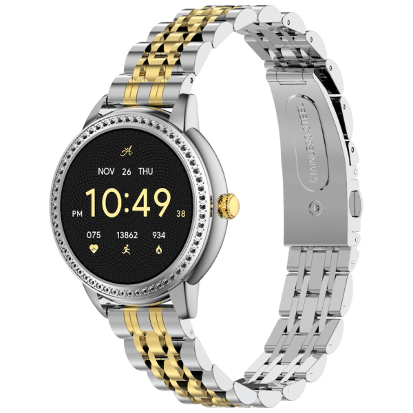 Volkano Ayla Collection Round Smartwatch With 2 Colour Metal link Strap