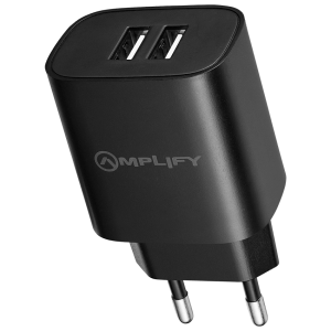 Amplify Dual USB A Wall Charger with USB A to Micro USB - Black