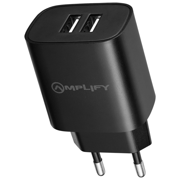 Amplify Dual USB A Wall Charger with USB A to Micro USB - Black