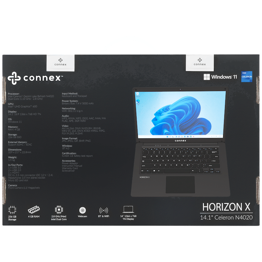 Horizon X Laptop- Connex 14" Celeron N4020 4/256 SSD W11H - BK - Image 14