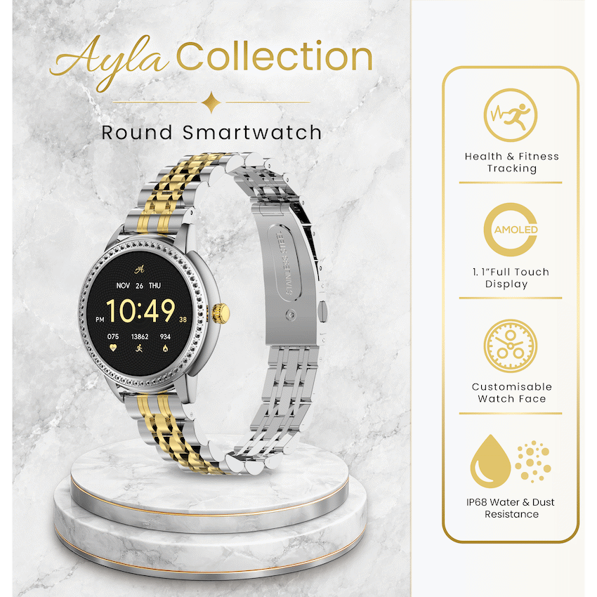 Volkano Ayla Collection Round Smartwatch With 2 Colour Metal link Strap - Image 3