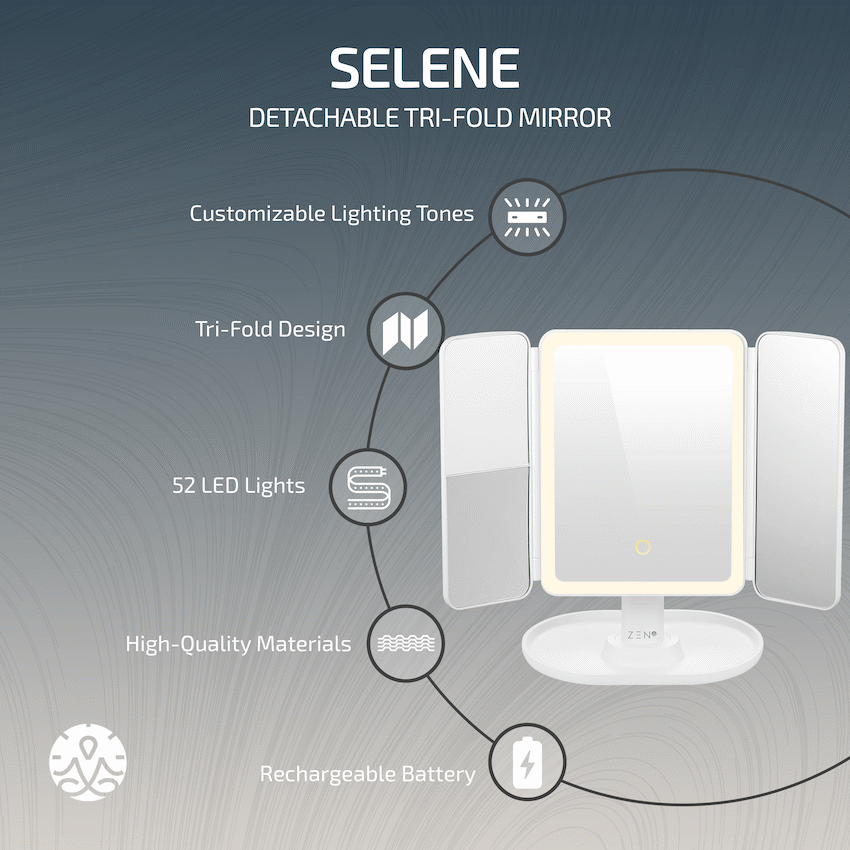 ZEN Selene Series Detachable Trifold Makeup Mirror - White - Image 3