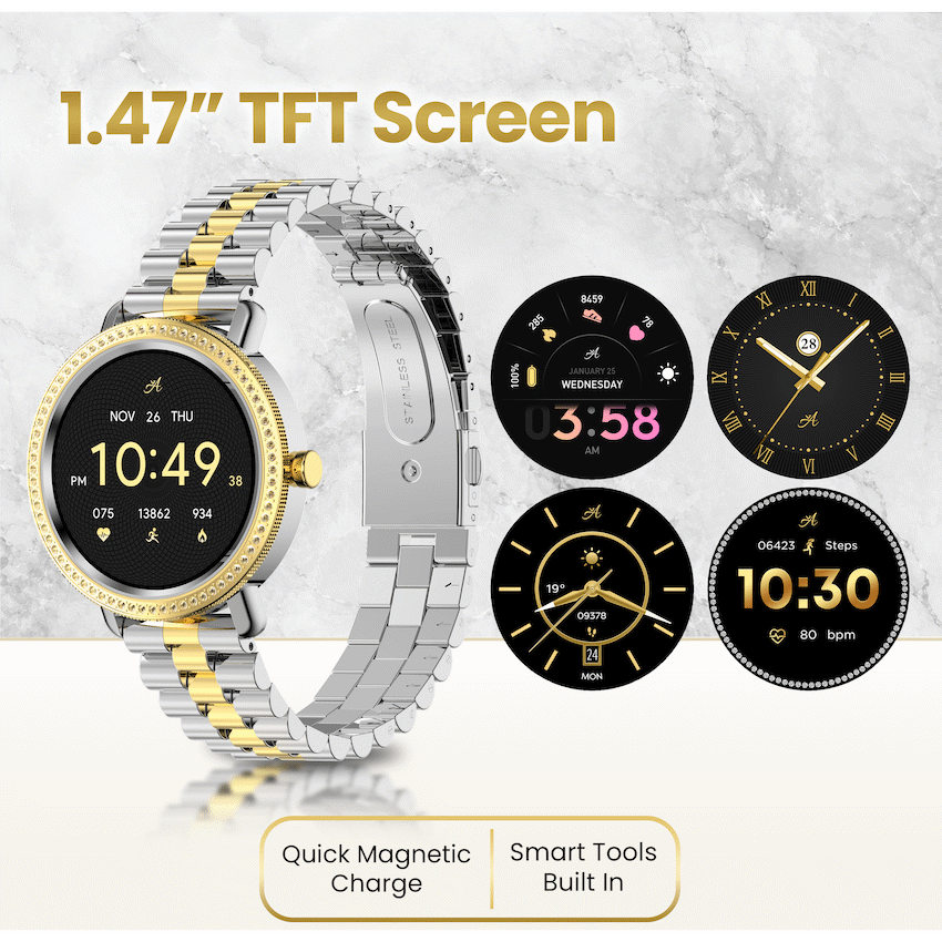 Volkano Ayla Collection Jewelled Smartwatch With 2 Colour Metal link strap - Image 4