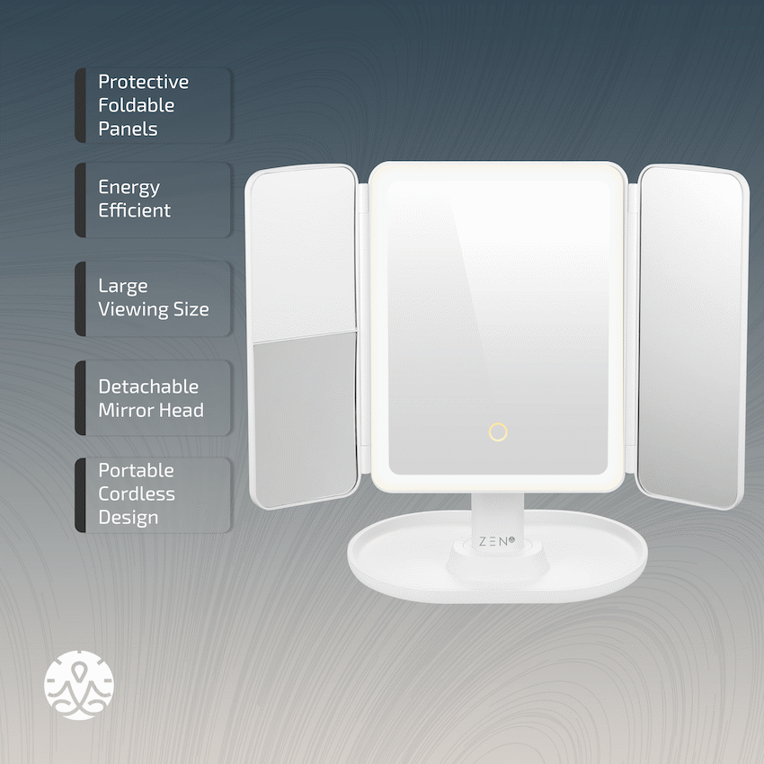 ZEN Selene Series Detachable Trifold Makeup Mirror - White - Image 4