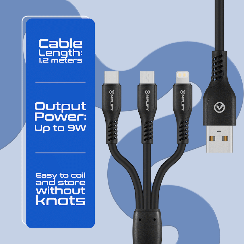Amplify CoreCharge Series 1.2m 3-in-1 Cable - Black - Image 4