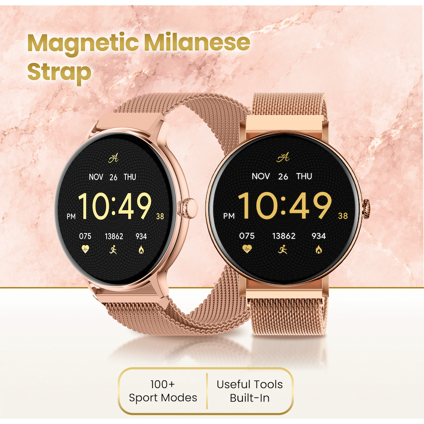 Volkano Ayla Collection Smartwatch with Extra Silicone Strap - Gold - Image 5