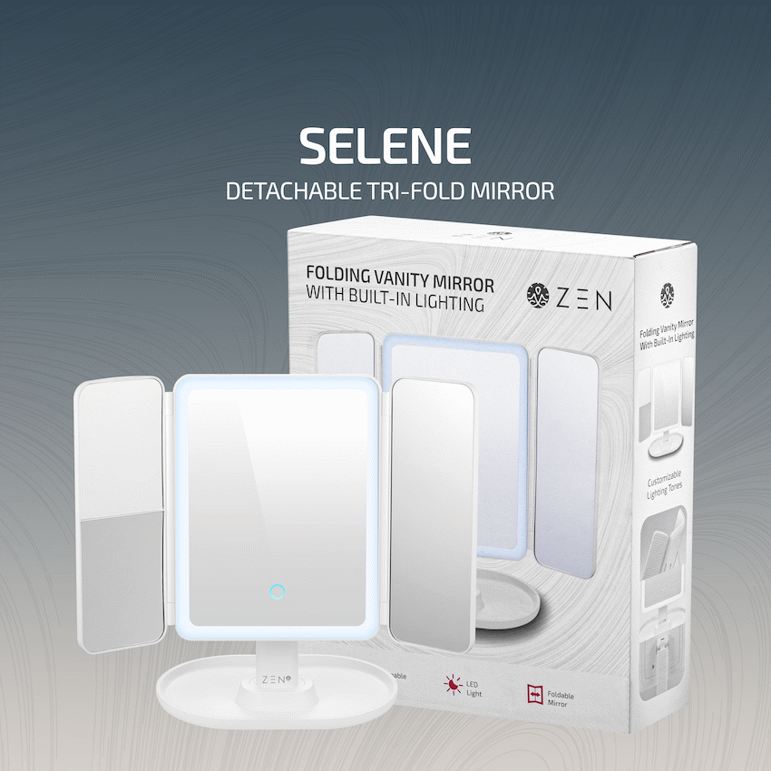 ZEN Selene Series Detachable Trifold Makeup Mirror - White - Image 6
