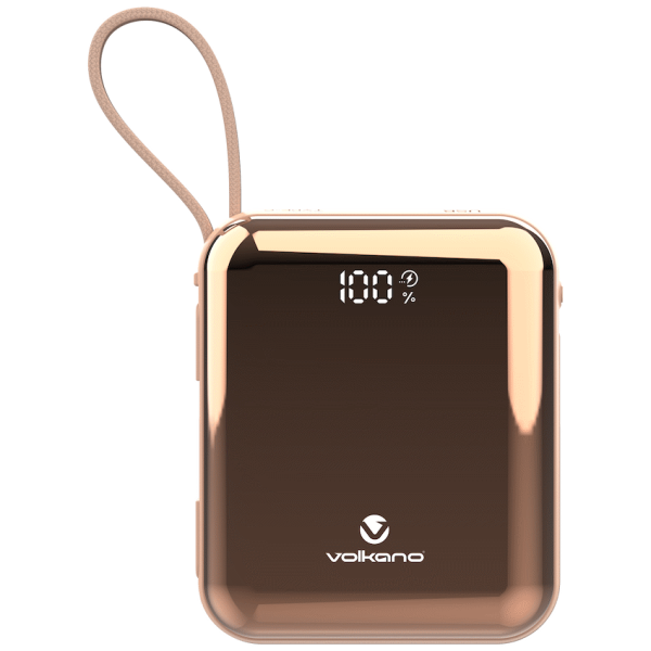 Volkano Solace Series 10 000 mAh Power Bank with Built-in USB-C & Lightning Cable - Pink & Rose Gold
