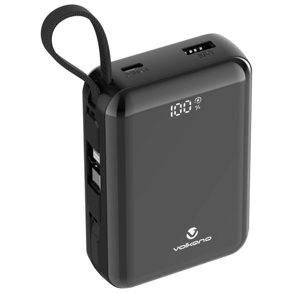 Volkano Solace Series 20 000 mAh Power Bank with Built-in USB-C & Lightning Cable - Black