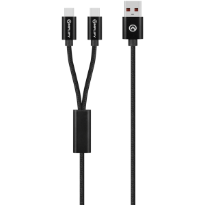 Amplify Linked Series USB to 2 x USB-C Braided Cable 60W 1.2m - Black
