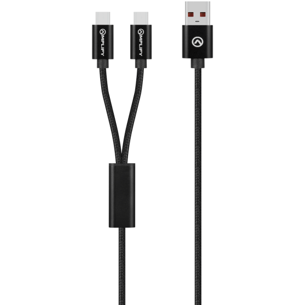Amplify Linked Series USB to 2 x USB-C Braided Cable 60W 1.2m - Black