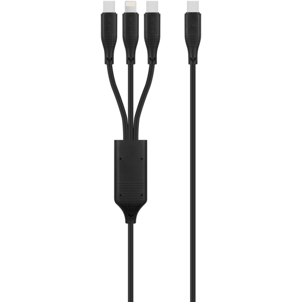 Volkano Nova Series USB C to 2 USB C and lightning cable 100W TPE-Black
