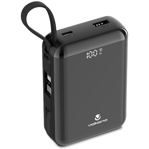 Volkano Solace Series 20 000 mAh Power Bank with Built-in USB-C & Lightning Cable - Black