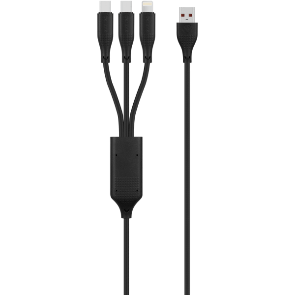 Volkao Nova Series USB A to 2 USb C and lightning cable 100W 1.2m TPE-Black