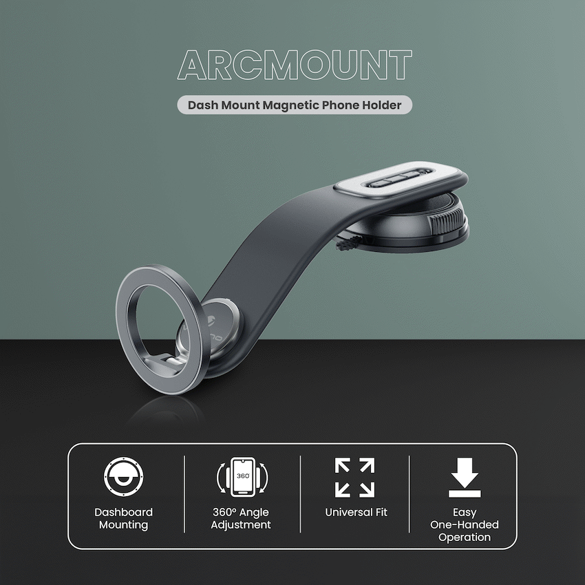 Volkano Arcmount Bendable Dash Mount Magnetic Phone Holder - Black - Image 3