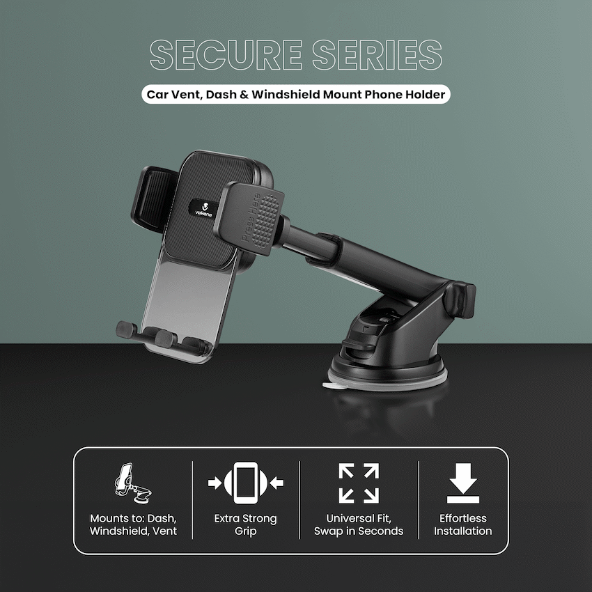 Volkano Secure Series Car Vent, Dash & Windshield Mount Phone Holder - Black - Image 3