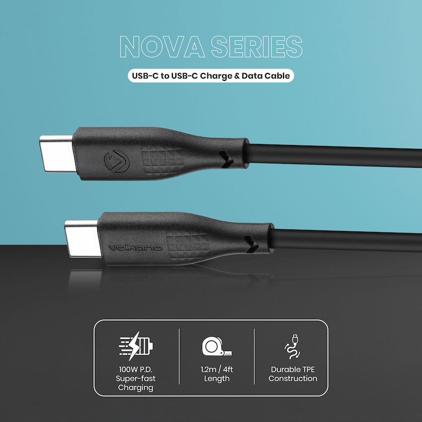 Volkano Nova Series USB C to USB C 100W 1.2m TPE cable-Black - Image 3