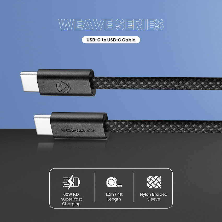 Volkano Weave Series 60w USB C to USB C 1.2m-Black - Image 3