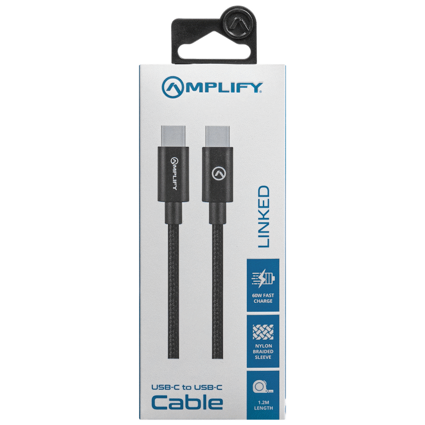 Amplify Linked Series USB-C to Type-C 60W Braided Cable 1.2m - Black - Image 4