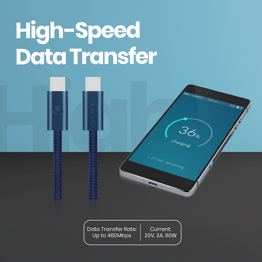 Volkano Weave Series 60w USB C to USB C 1.2m-Blue - Image 4