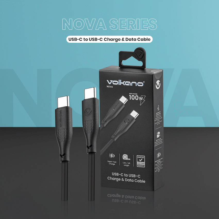 Volkano Nova Series USB C to USB C 100W 1.2m TPE cable-Black - Image 5