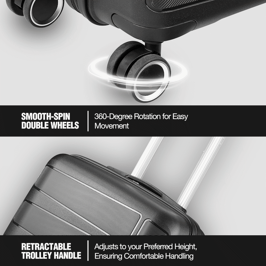 Travelwize Tourer PP 3Pc 4-wheel Spinner Luggage Set Black - Image 4